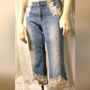 Rhinestones And Lace Embellished  Cut Off Jeans‎ West 36th New York Sz L/34"